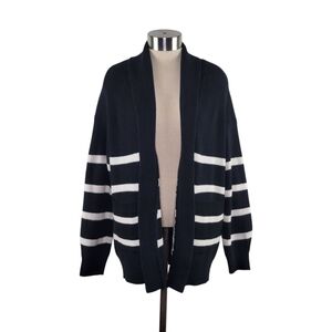 A New Day Black & White Striped Open Oversized Cardigan Sweater Women's Size M